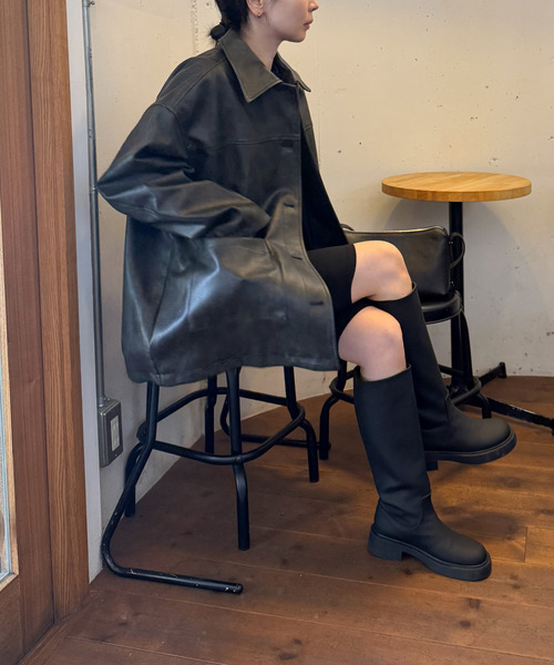 セール】ステンカラーフェイクレザージャケット（ステンカラーコート