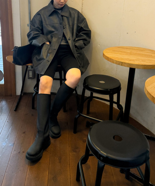 セール】ステンカラーフェイクレザージャケット（ステンカラーコート