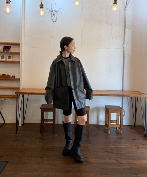 ステンカラーフェイクレザージャケット（ステンカラーコート