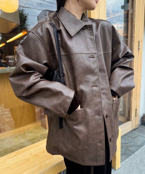 ステンカラーフェイクレザージャケット（ステンカラーコート）｜select