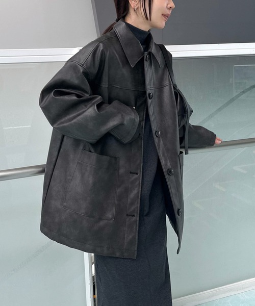 ステンカラーフェイクレザージャケット（ステンカラーコート）｜select