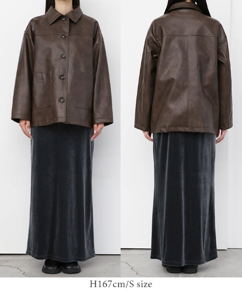 ステンカラーフェイクレザージャケット（ステンカラーコート）｜select