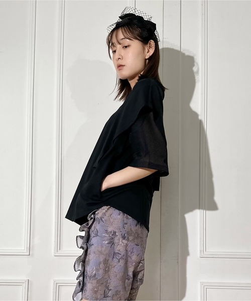 FLUMOR（フラマー）の「ニットオーガン切替デザインTシャツ（Tシャツ/カットソー・レディース・ベージュ/ブラック・38）」の6枚目の写真