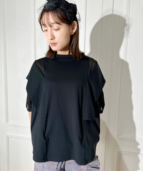 FLUMOR（フラマー）の「ニットオーガン切替デザインTシャツ（Tシャツ/カットソー・レディース・ベージュ/ブラック・38）」の4枚目の写真