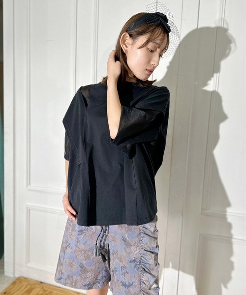 FLUMOR（フラマー）の「ニットオーガン切替デザインTシャツ（Tシャツ/カットソー・レディース・ベージュ/ブラック・38）」の5枚目の写真