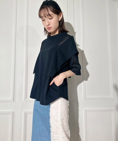 FLUMOR（フラマー）の「ニットオーガン切替デザインTシャツ（Tシャツ/カットソー・レディース・ベージュ/ブラック・38）」の10枚目の写真