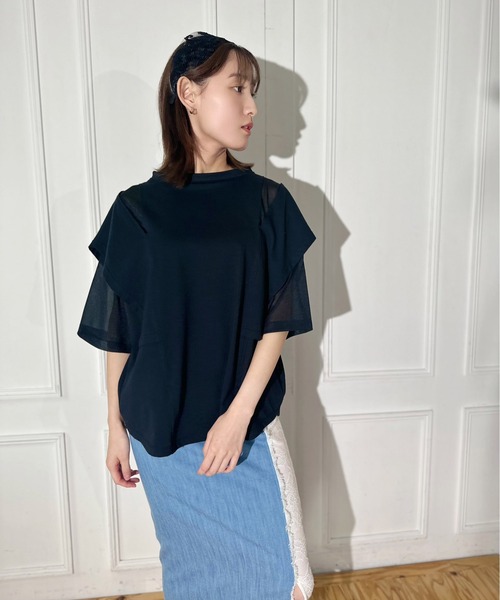 FLUMOR（フラマー）の「ニットオーガン切替デザインTシャツ（Tシャツ/カットソー・レディース・ベージュ/ブラック・38）」の15枚目の写真