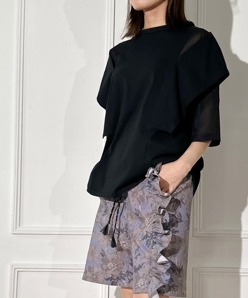 FLUMOR（フラマー）の「ニットオーガン切替デザインTシャツ（Tシャツ/カットソー・レディース・ベージュ/ブラック・38）」の16枚目の写真