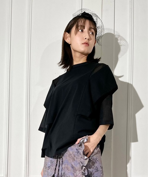 FLUMOR（フラマー）の「ニットオーガン切替デザインTシャツ（Tシャツ/カットソー・レディース・ベージュ/ブラック・38）」の3枚目の写真