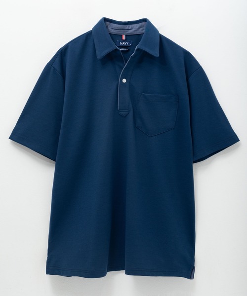 接触冷感 抗菌防臭 ドライ】NAVY SARARI リップルスキッパーポロシャツ