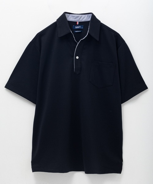 接触冷感 抗菌防臭 ドライ】NAVY SARARI リップルスキッパーポロシャツ
