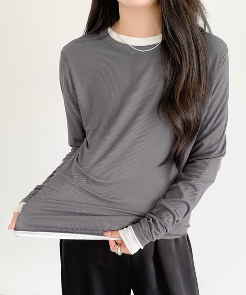 by LEGNA(バイレグナ)の「ラウンドヘム カットソー|長め丈 薄手ストレッチ(Tシャツ/カットソー・レディース・オフホワイト/杢グレー/チャコール/ライトイエロー/ブラック・FREE)」の19枚目の写真