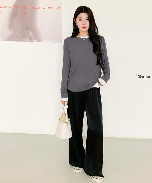 by LEGNA(バイレグナ)の「ラウンドヘム カットソー|長め丈 薄手ストレッチ(Tシャツ/カットソー・レディース・オフホワイト/杢グレー/チャコール/ライトイエロー/ブラック・FREE)」の22枚目の写真