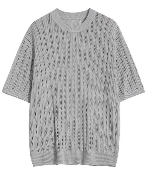JOHNNY WOLF（ジョニーウルフ）の「FREESIA シアーリブ リラックスフィット 半袖 サマーニット（Tシャツ/カットソー・メンズ・ブラック/グレー・L/M）」の17枚目の写真