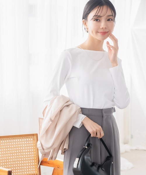 Petitjo（プッチージョ）の「小さいサイズ　綿混ボートネックカットソー　低身長さん・小柄女性（Tシャツ/カットソー・レディース・ブラック/ホワイト・PSS/PS/PM/PL）」の4枚目の写真