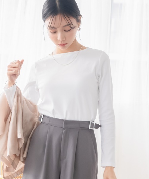 Petitjo（プッチージョ）の「小さいサイズ　綿混ボートネックカットソー　低身長さん・小柄女性（Tシャツ/カットソー・レディース・ブラック/ホワイト・PSS/PS/PM/PL）」の5枚目の写真