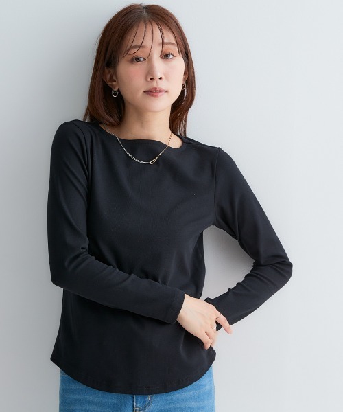 Petitjo（プッチージョ）の「小さいサイズ　綿混ボートネックカットソー　低身長さん・小柄女性（Tシャツ/カットソー・レディース・ブラック/ホワイト・PSS/PS/PM/PL）」の10枚目の写真