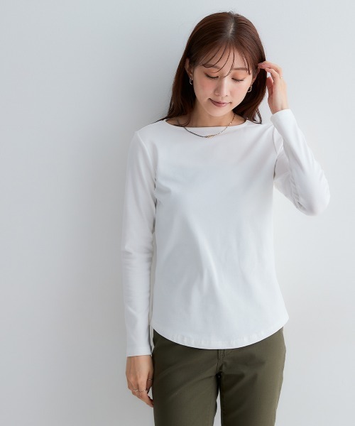 Petitjo（プッチージョ）の「小さいサイズ　綿混ボートネックカットソー　低身長さん・小柄女性（Tシャツ/カットソー・レディース・ブラック/ホワイト・PSS/PS/PM/PL）」の9枚目の写真