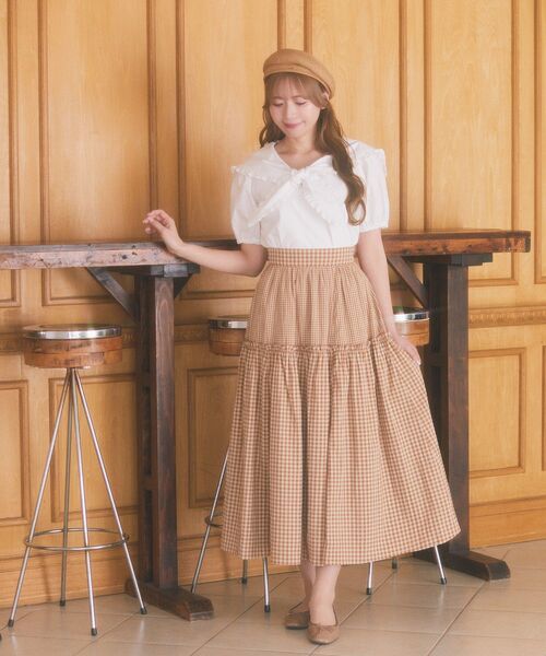Areeam(アリーム)の「チェックギャザーティアードスカート(スカート・レディース・レッド/ベージュ・FREE)」の16枚目の写真