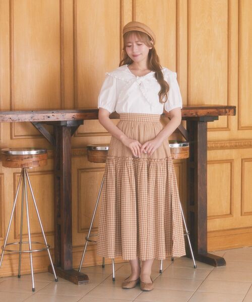 Areeam(アリーム)の「チェックギャザーティアードスカート(スカート・レディース・レッド/ベージュ・FREE)」の6枚目の写真