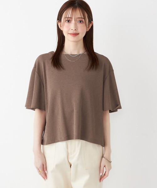 SHIPS Colors(シップス カラーズ)の「SHIPS Colors:〈手洗い可能〉リネンライク フレアスリーブ トップス(Tシャツ/カットソー・レディース・カーキ/ネイビー・ONE SIZE)」の12枚目の写真