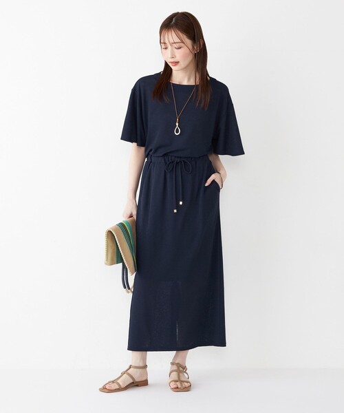 SHIPS Colors(シップス カラーズ)の「SHIPS Colors:〈手洗い可能〉リネンライク フレアスリーブ トップス(Tシャツ/カットソー・レディース・カーキ/ネイビー・ONE SIZE)」の19枚目の写真