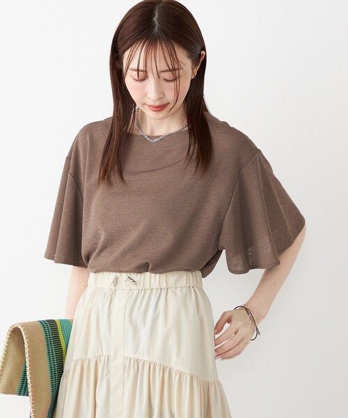 SHIPS Colors(シップス カラーズ)の「SHIPS Colors:〈手洗い可能〉リネンライク フレアスリーブ トップス(Tシャツ/カットソー・レディース・カーキ/ネイビー・ONE SIZE)」の22枚目の写真