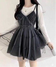 VIBGYOR（ヴィブジョー）の「シアーチュールキャミワンピース / フレアシルエット・韓国トレンド・ガーリー(CZ)（ワンピース）」