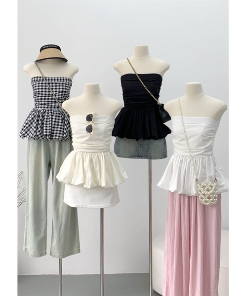 SALTMINT(ソルトミント)の「《韓国ファッション》2wayぺプラムチューブトップ-上品カジュアルな大人の一枚-(チューブトップ・レディース・ホワイト/ブラック/ベージュ/ホワイト×ブラック・FREE)」の4枚目の写真