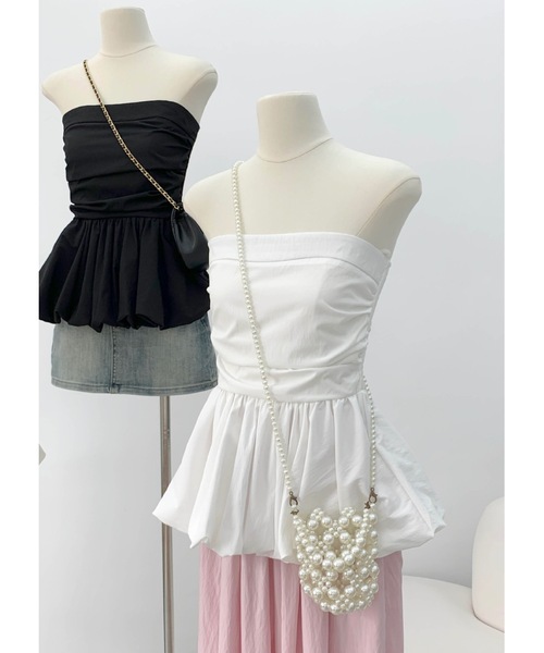 SALTMINT(ソルトミント)の「《韓国ファッション》2wayぺプラムチューブトップ-上品カジュアルな大人の一枚-(チューブトップ・レディース・ホワイト/ブラック/ベージュ/ホワイト×ブラック・FREE)」の1枚目の写真