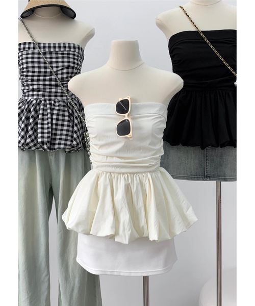 SALTMINT(ソルトミント)の「《韓国ファッション》2wayぺプラムチューブトップ-上品カジュアルな大人の一枚-(チューブトップ・レディース・ホワイト/ブラック/ベージュ/ホワイト×ブラック・FREE)」の6枚目の写真