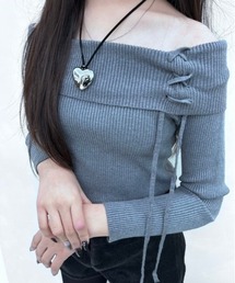 tシャツ ipugo/イプゴ リブボタン オフショルダー レディース ipugo tシャツ ipugo/イプゴ リブボタン オフショルダー