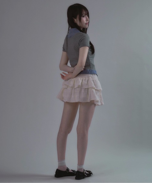 tinkerend(ティンカーエンド)の「Frilled Tiered Mini Skirt / ティアードフリルミニスカート バレエコア フリルレース(スカート・レディース・アイボリー/ホワイト/ブラック・FREE)」の18枚目の写真
