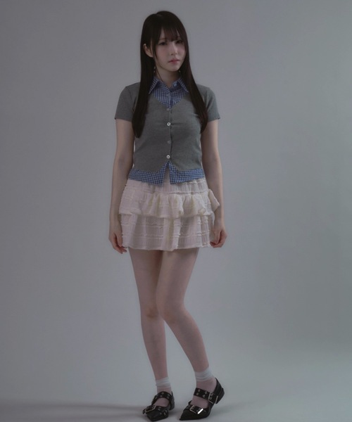 tinkerend(ティンカーエンド)の「Frilled Tiered Mini Skirt / ティアードフリルミニスカート バレエコア フリルレース(スカート・レディース・アイボリー/ホワイト/ブラック・FREE)」の17枚目の写真
