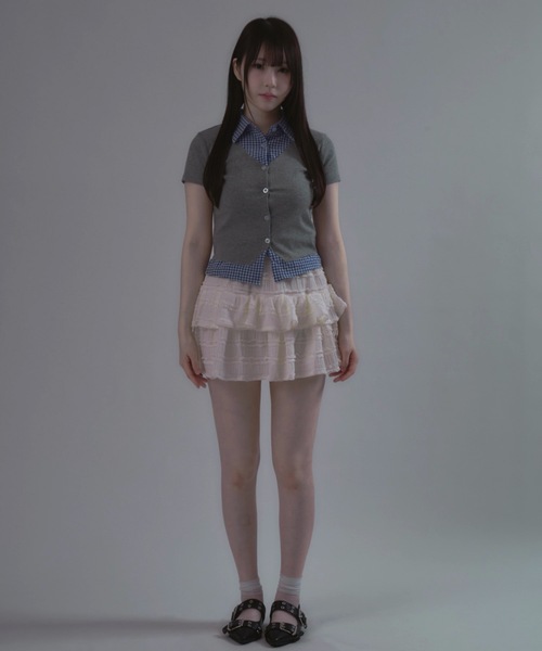 tinkerend(ティンカーエンド)の「Frilled Tiered Mini Skirt / ティアードフリルミニスカート バレエコア フリルレース(スカート・レディース・アイボリー/ホワイト/ブラック・FREE)」の16枚目の写真