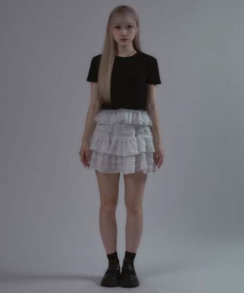 tinkerend(ティンカーエンド)の「Frilled Tiered Mini Skirt / ティアードフリルミニスカート バレエコア フリルレース(スカート・レディース・アイボリー/ホワイト/ブラック・FREE)」の9枚目の写真