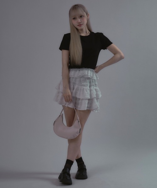 tinkerend(ティンカーエンド)の「Frilled Tiered Mini Skirt / ティアードフリルミニスカート バレエコア フリルレース(スカート・レディース・アイボリー/ホワイト/ブラック・FREE)」の11枚目の写真