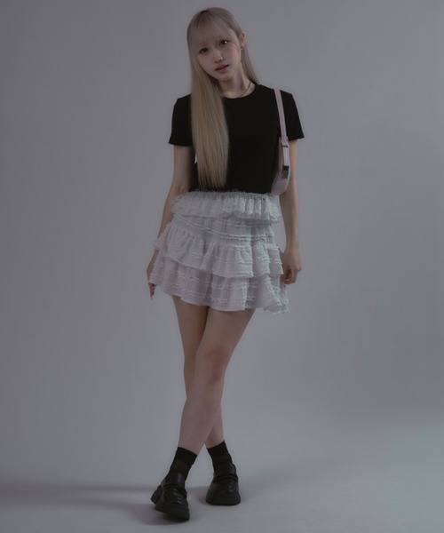 tinkerend(ティンカーエンド)の「Frilled Tiered Mini Skirt / ティアードフリルミニスカート バレエコア フリルレース(スカート・レディース・アイボリー/ホワイト/ブラック・FREE)」の12枚目の写真