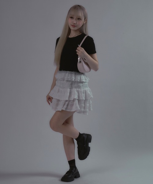 tinkerend(ティンカーエンド)の「Frilled Tiered Mini Skirt / ティアードフリルミニスカート バレエコア フリルレース(スカート・レディース・アイボリー/ホワイト/ブラック・FREE)」の13枚目の写真