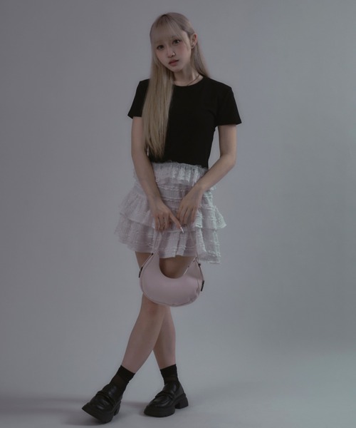 tinkerend(ティンカーエンド)の「Frilled Tiered Mini Skirt / ティアードフリルミニスカート バレエコア フリルレース(スカート・レディース・アイボリー/ホワイト/ブラック・FREE)」の14枚目の写真