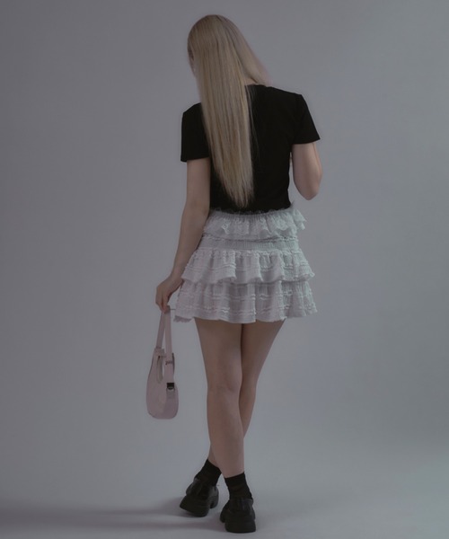 tinkerend(ティンカーエンド)の「Frilled Tiered Mini Skirt / ティアードフリルミニスカート バレエコア フリルレース(スカート・レディース・アイボリー/ホワイト/ブラック・FREE)」の15枚目の写真