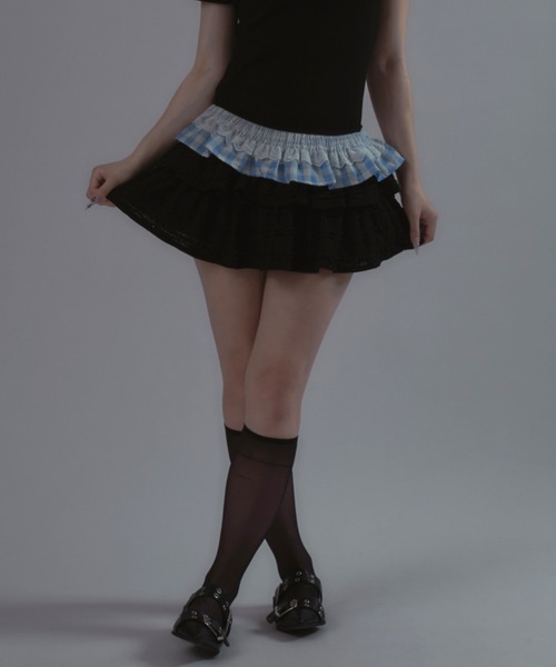 tinkerend(ティンカーエンド)の「Frilled Tiered Mini Skirt / ティアードフリルミニスカート バレエコア フリルレース(スカート・レディース・アイボリー/ホワイト/ブラック・FREE)」の20枚目の写真