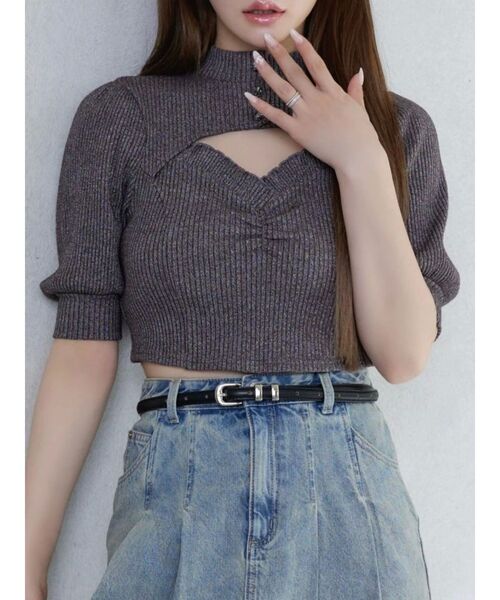 EATME ビジューボタンデコルテリブTOP ビジューボタンデコルテリブTOP（Tシャツ/カットソー）｜EATME