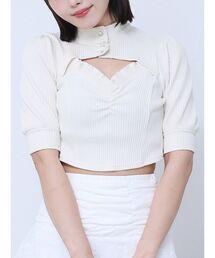 EATME | ビジューボタンデコルテリブTOP(Tシャツ/カットソー)