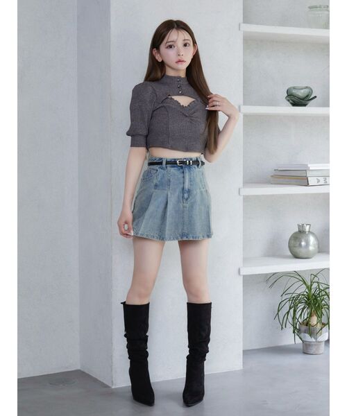 tシャツ ビジューボタンデコルテリブTOP レディース EATME（イートミー）の「ビジューボタンデコルテリブTOP（T
