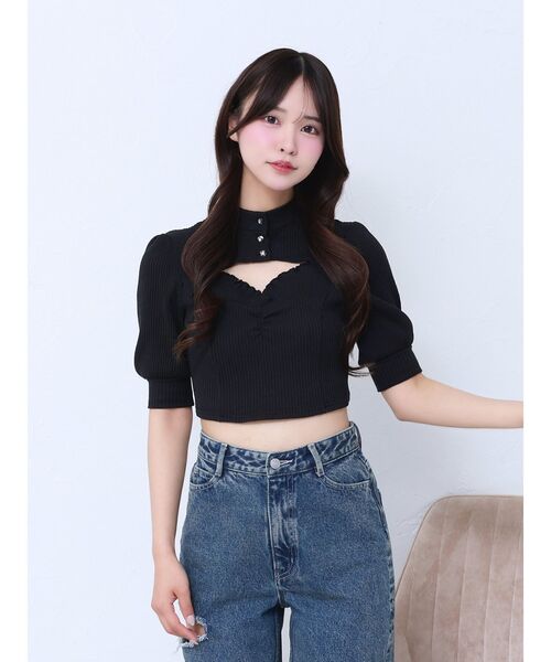 EATME（イートミー）の「ビジューボタンデコルテリブTOP（Tシャツ/カットソー・レディース・オフホワイト/グレー/ブラック・FREE）」の19枚目の写真