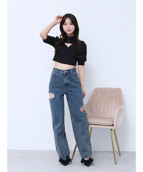 EATME（イートミー）の「ビジューボタンデコルテリブTOP（Tシャツ/カットソー・レディース・オフホワイト/グレー/ブラック・FREE）」の21枚目の写真