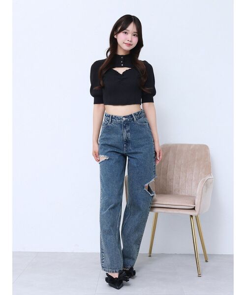 EATME ビジューボタンデコルテリブTOP ビジューボタンデコルテリブTOP（Tシャツ/カットソー）｜EATME