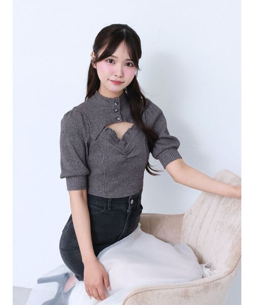 EATME ビジューボタンデコルテリブTOP ビジューボタンデコルテリブTOP（Tシャツ/カットソー）｜EATME