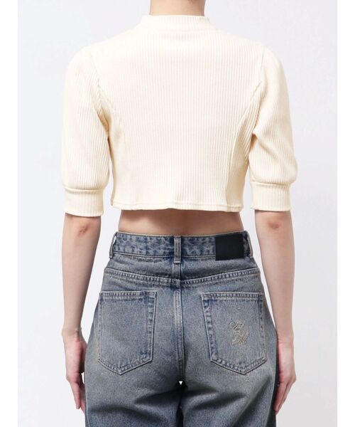 EATME（イートミー）の「ビジューボタンデコルテリブTOP（Tシャツ/カットソー・レディース・オフホワイト/グレー/ブラック・FREE）」の6枚目の写真